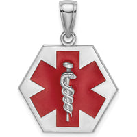 14K White Gold Red Enamel Caduceus Medical Disc Charm with Textured Back by Oro Pregiato