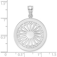 14K White Gold Retro Daisy In Round Frame Charm Pendant - Rhodium Plated by Oro Pregiato