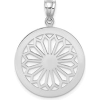 14K White Gold Retro Daisy In Round Frame Charm Pendant - Rhodium Plated by Oro Pregiato