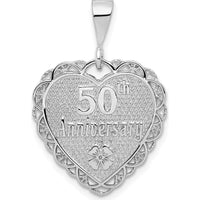14K White Gold Reversible 50th Anniversary Charm with Engraved "Love Grows Stronger" and Floral Accent by Oro Pregiato