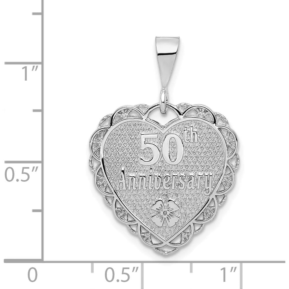 14K White Gold Reversible 50th Anniversary Charm with Engraved "Love Grows Stronger" and Floral Accent by Oro Pregiato