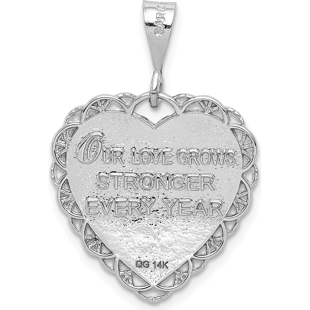 14K White Gold Reversible 50th Anniversary Charm with Engraved "Love Grows Stronger" and Floral Accent by Oro Pregiato