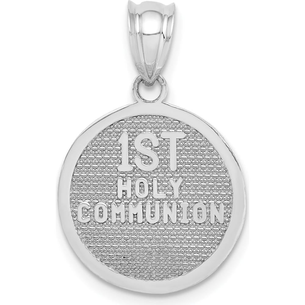 14K White Gold Reversible Cross and Holy Communion Pendant - Faith-Inspired Charm by Oro Pregiato