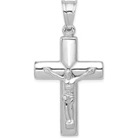 14K White Gold Reversible Crucifix Pendant with Polished Finish and Rhodium Plating by Oro Pregiato