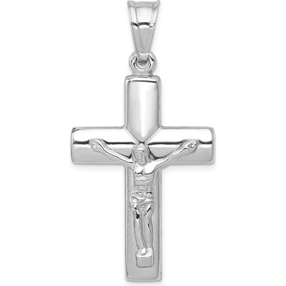 14K White Gold Reversible Crucifix Pendant with Polished Finish and Rhodium Plating by Oro Pregiato