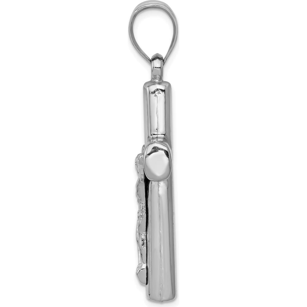 14K White Gold Reversible Crucifix Pendant with Polished Finish and Rhodium Plating by Oro Pregiato