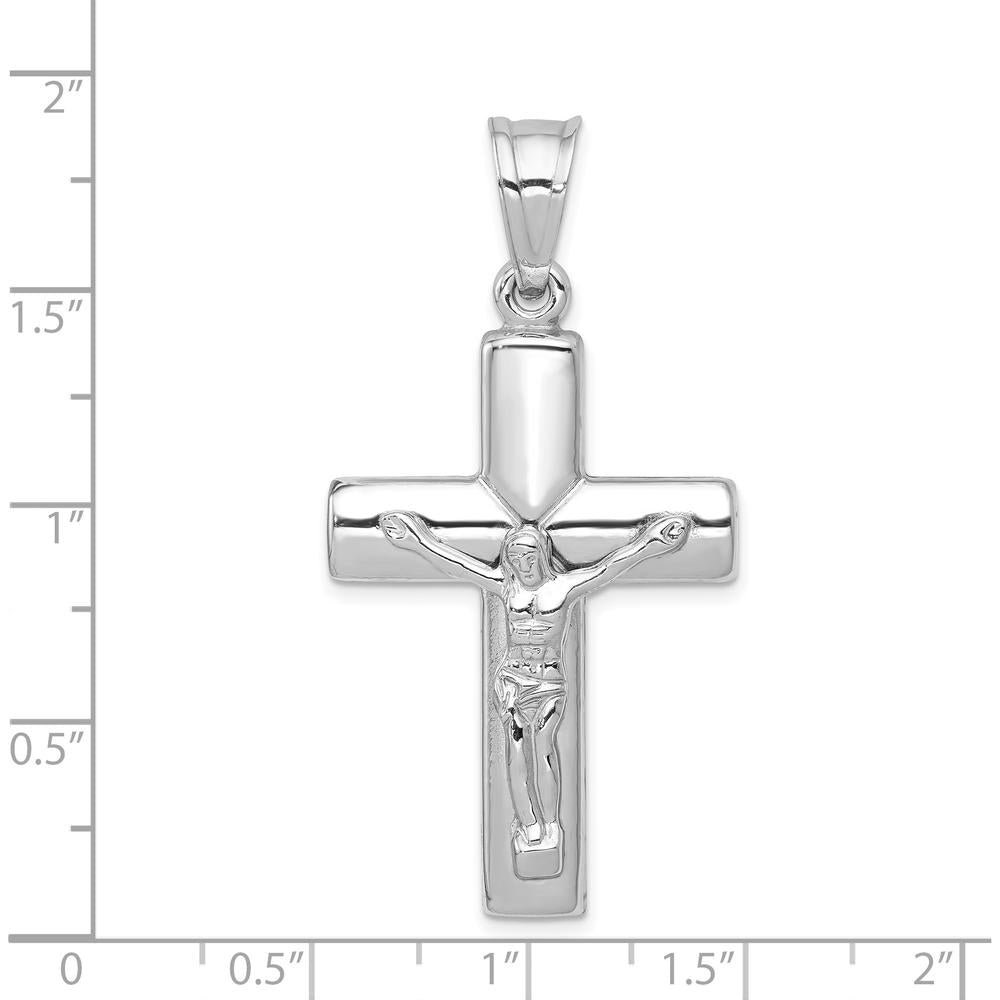 14K White Gold Reversible Crucifix Pendant with Polished Finish and Rhodium Plating by Oro Pregiato