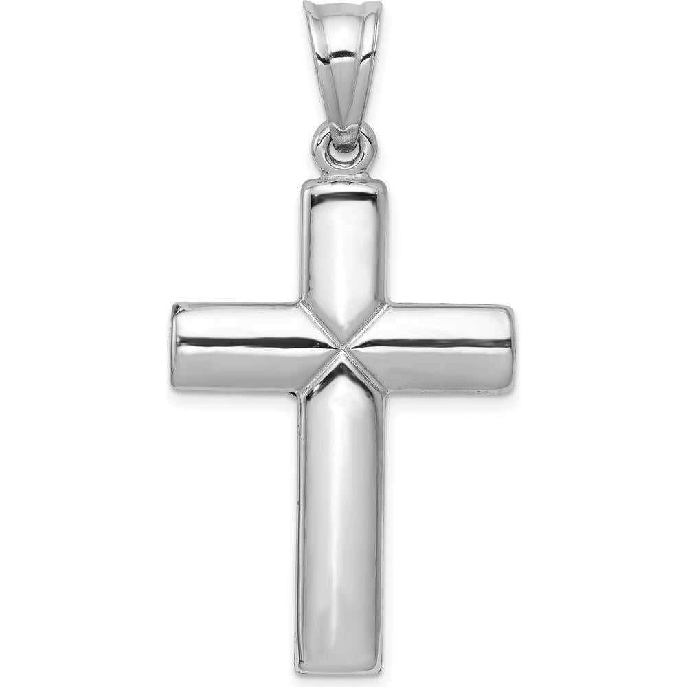 14K White Gold Reversible Crucifix Pendant with Polished Finish and Rhodium Plating by Oro Pregiato