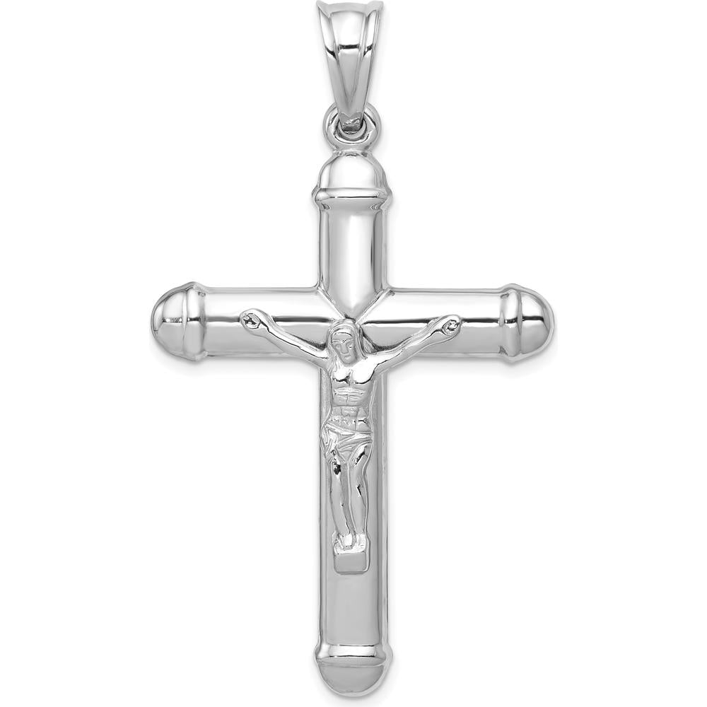 14K White Gold Reversible Crucifix Pendant with Rhodium Finish - 56mm Length by Oro Pregiato