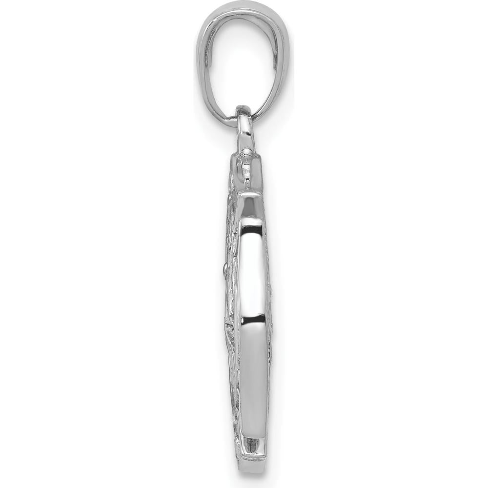 14K White Gold Reversible Fire Department Shield Pendant - Polished Rhodium Finish by Oro Pregiato