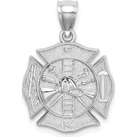 14K White Gold Reversible Fire Department Shield Pendant - Polished Rhodium Finish by Oro Pregiato