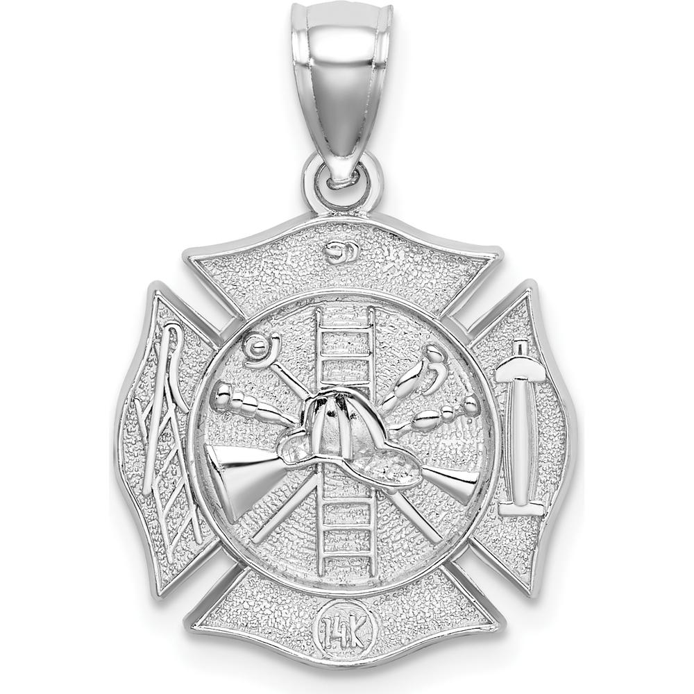 14K White Gold Reversible Fire Department Shield Pendant - Polished Rhodium Finish by Oro Pregiato