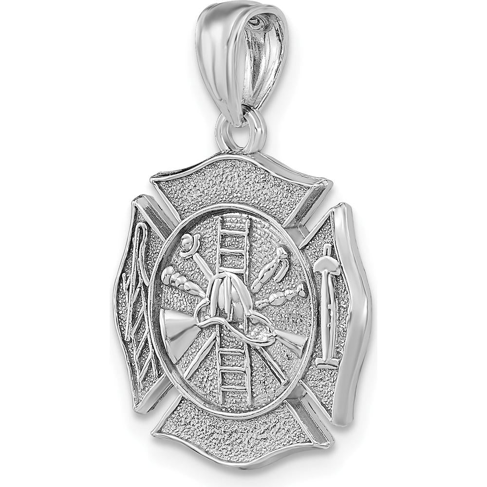 14K White Gold Reversible Fire Department Shield Pendant - Polished Rhodium Finish by Oro Pregiato
