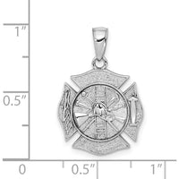 14K White Gold Reversible Fire Department Shield Pendant - Polished Rhodium Finish by Oro Pregiato