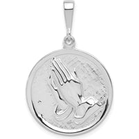 14K White Gold Reversible Praying Hands and Serenity Prayer Pendant by Oro Pregiato