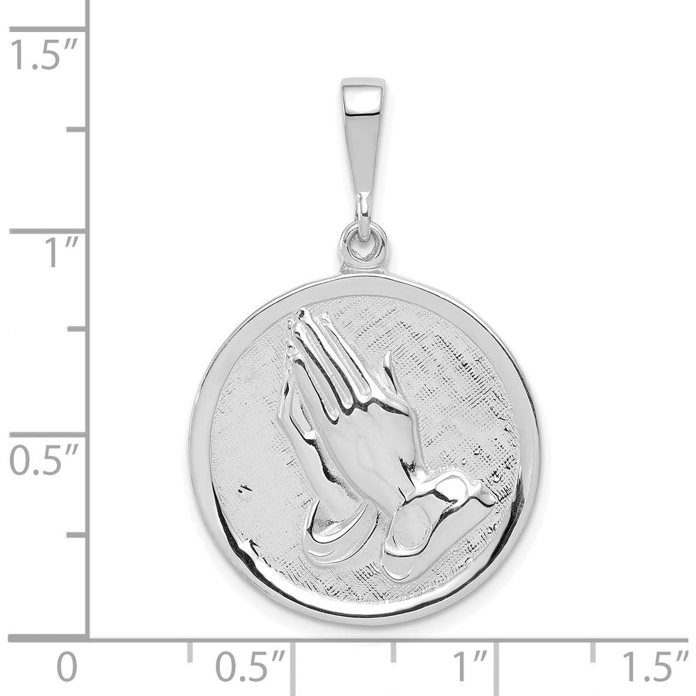 14K White Gold Reversible Praying Hands and Serenity Prayer Pendant by Oro Pregiato
