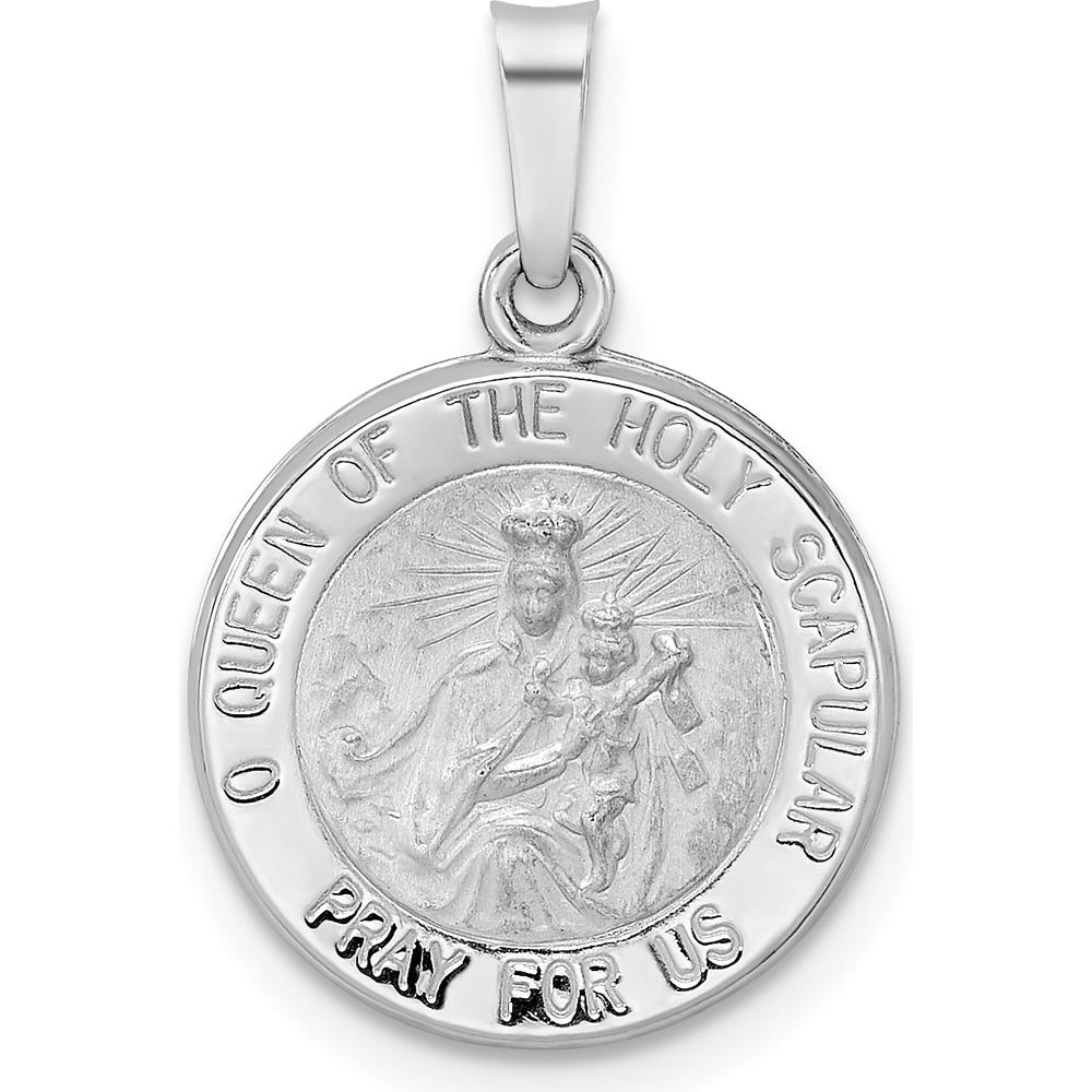 14K White Gold Reversible Queen of the Holy Scapular Medal Pendant with Polished and Satin Finish by Oro Pregiato