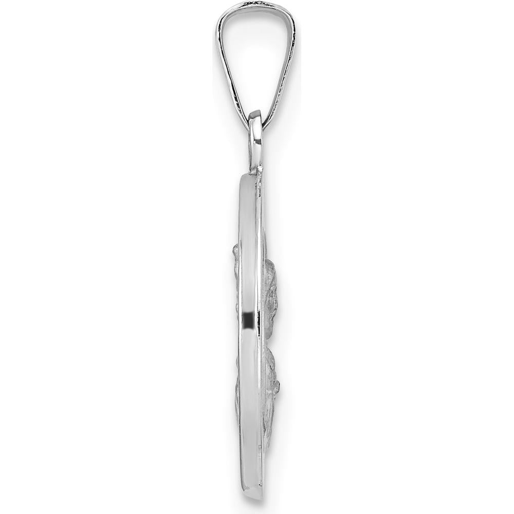 14K White Gold Reversible Queen of the Holy Scapular Medal Pendant with Polished and Satin Finish by Oro Pregiato