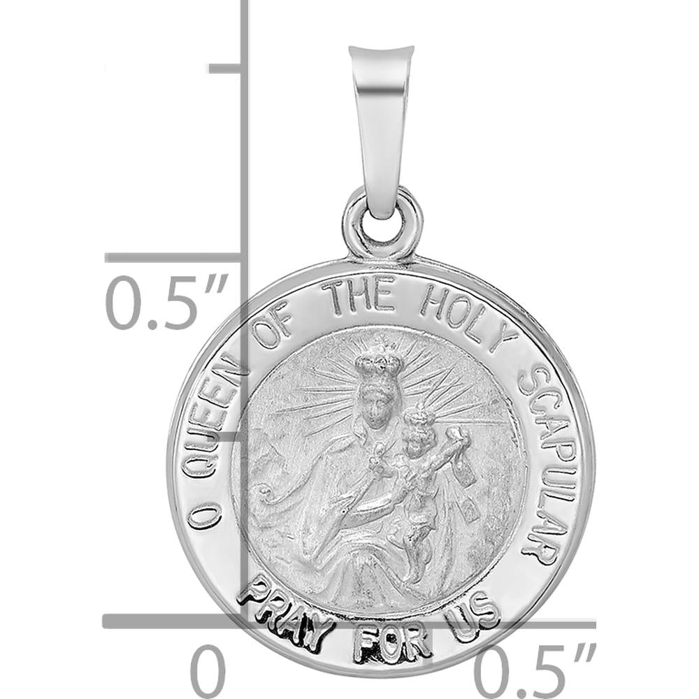 14K White Gold Reversible Queen of the Holy Scapular Medal Pendant with Polished and Satin Finish by Oro Pregiato
