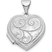 14K White Gold Reversible Swirl Design Heart Locket with Polished Finish and Textured Detail - Holds 2 Photos - 15mm by Monteluci Fine Jewelry