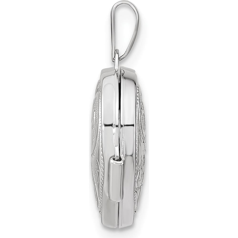 14K White Gold Reversible Swirl Design Heart Locket with Polished Finish and Textured Detail - Holds 2 Photos - 15mm by Monteluci Fine Jewelry