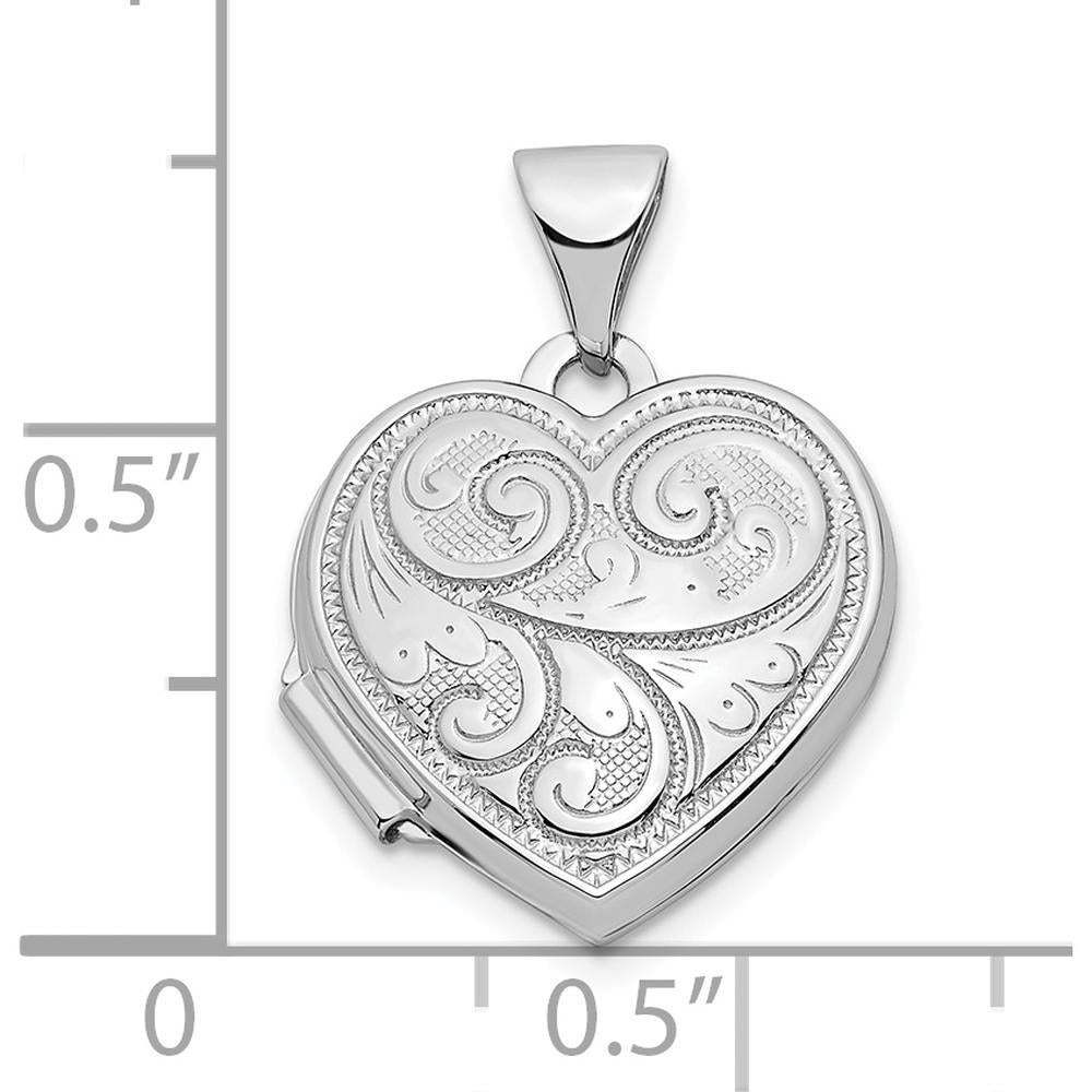 14K White Gold Reversible Swirl Design Heart Locket with Polished Finish and Textured Detail - Holds 2 Photos - 15mm by Monteluci Fine Jewelry