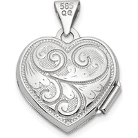 14K White Gold Reversible Swirl Design Heart Locket with Polished Finish and Textured Detail - Holds 2 Photos - 15mm by Monteluci Fine Jewelry