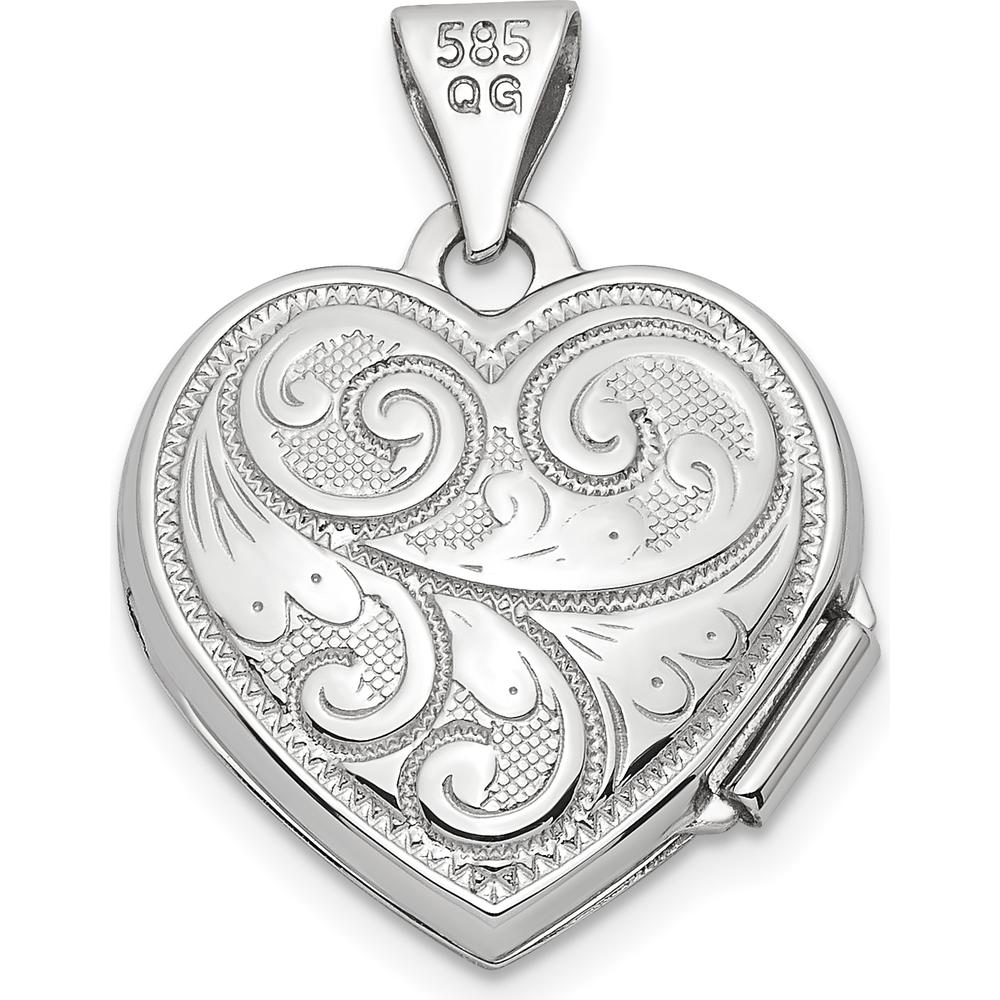 14K White Gold Reversible Swirl Design Heart Locket with Polished Finish and Textured Detail - Holds 2 Photos - 15mm by Monteluci Fine Jewelry