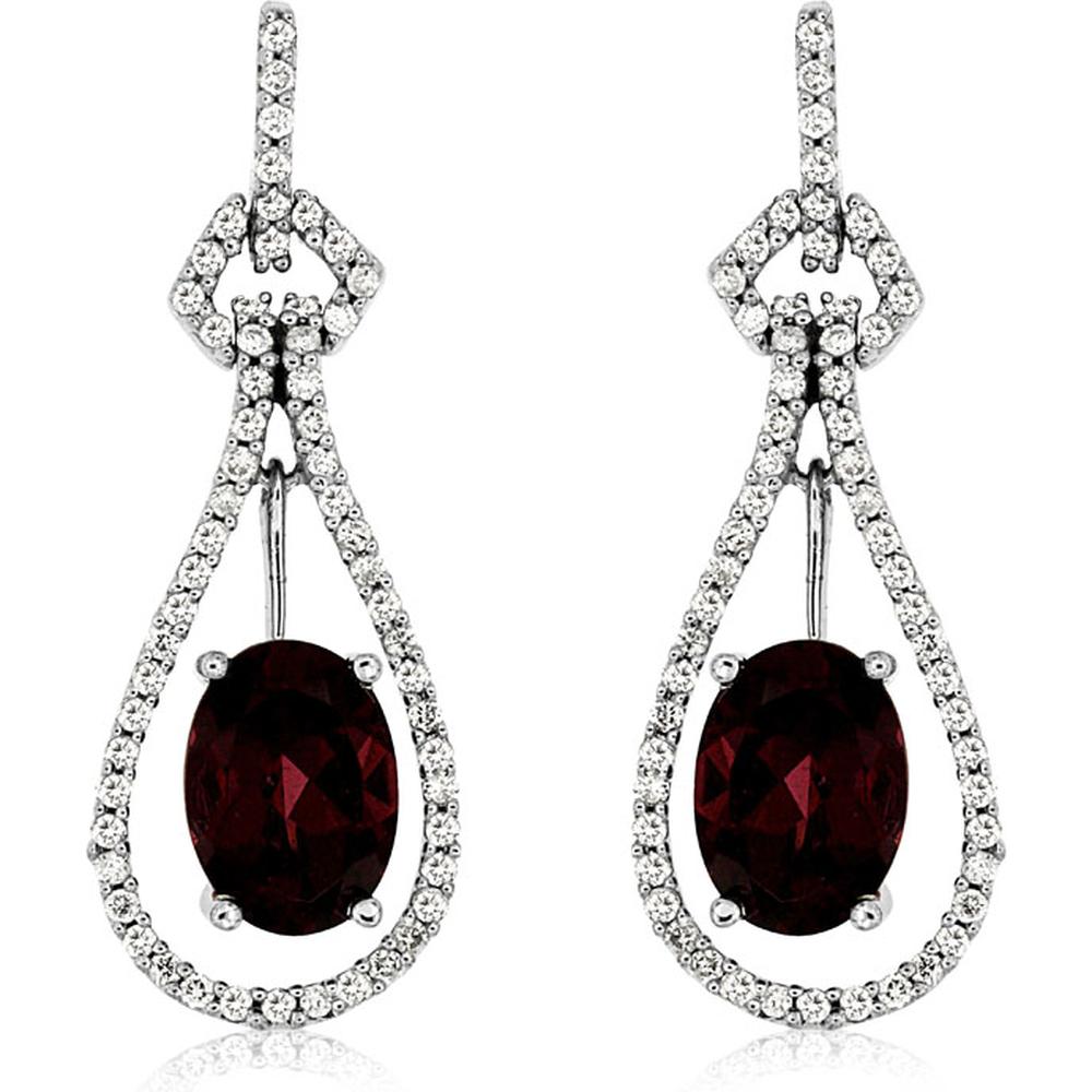 14K White Gold Rhodolite & Diamond Drop Earrings - 2.29 Carats Total Gem Weight