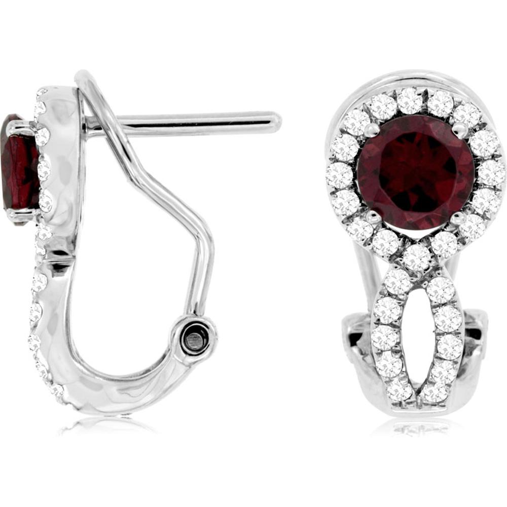 14K White Gold Rhodolite and Diamond Drop Earrings with Round Rhodolite Centers and Diamond Halo Accents - 1.35 Carat Total Rhodolite Weight and 0.34 Carat Total Diamond Weight - Royal Jewelry