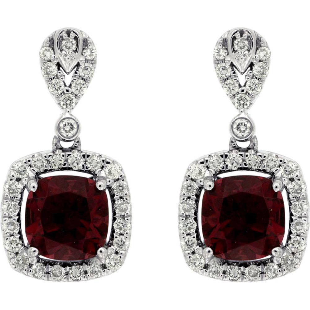 14K White Gold Rhodolite & Diamond Halo Earrings - 2.40 Carats Total Gem Weight