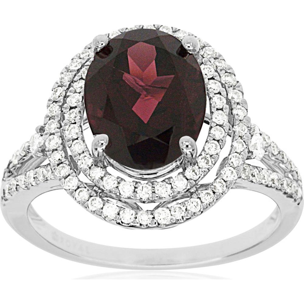 14K White Gold Rhodolite & Diamond Halo Ring - 3.44 Carats Total Gem Weight