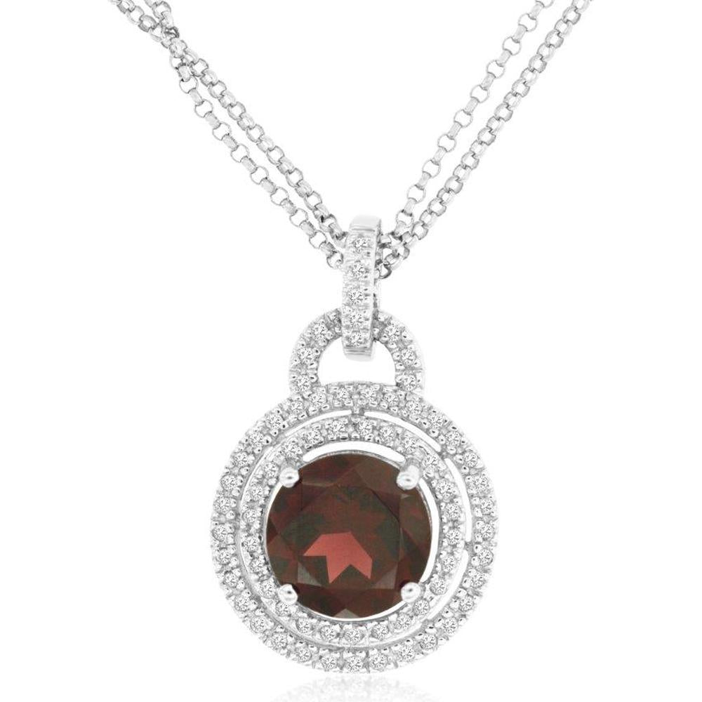 14K White Gold Rhodolite and Diamond Pendant Necklace - 3.00 Carats Rhodolite, 0.35 Carats Total Diamond Weight