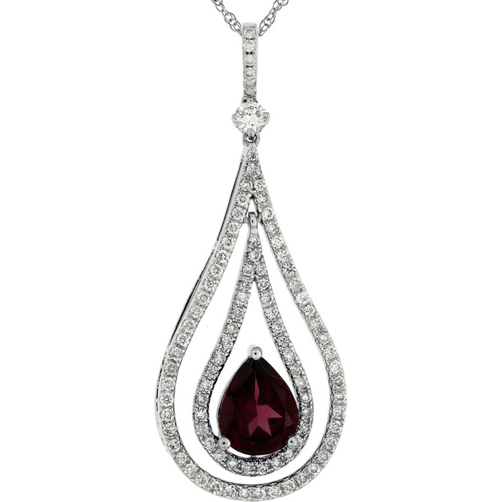 14K White Gold Rhodolite & Diamond Pendant with Pear Shaped Rhodolite - 1.75 Carats Total Gem Weight