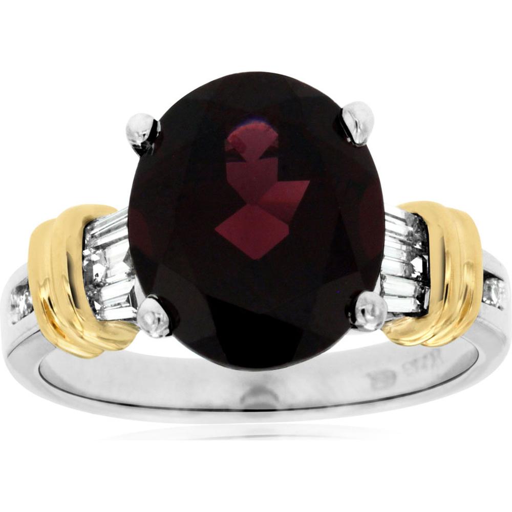 14K White Gold Rhodolite & Diamond Ring with Oval Center Stone - 5.20 Carats Total Gem Weight