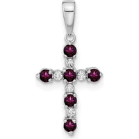14K White Gold Rhodolite Garnet and Diamond Cross Pendant - 1.23 Carat Total Gemstone Weight by Oro Pregiato