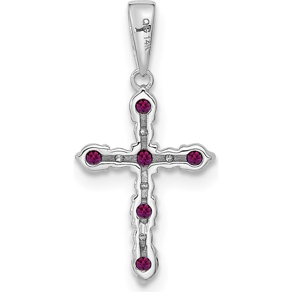 14K White Gold Rhodolite Garnet and Diamond Cross Pendant - 1.23 Carat Total Gemstone Weight by Oro Pregiato