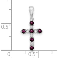 14K White Gold Rhodolite Garnet and Diamond Cross Pendant - 1.23 Carat Total Gemstone Weight by Oro Pregiato