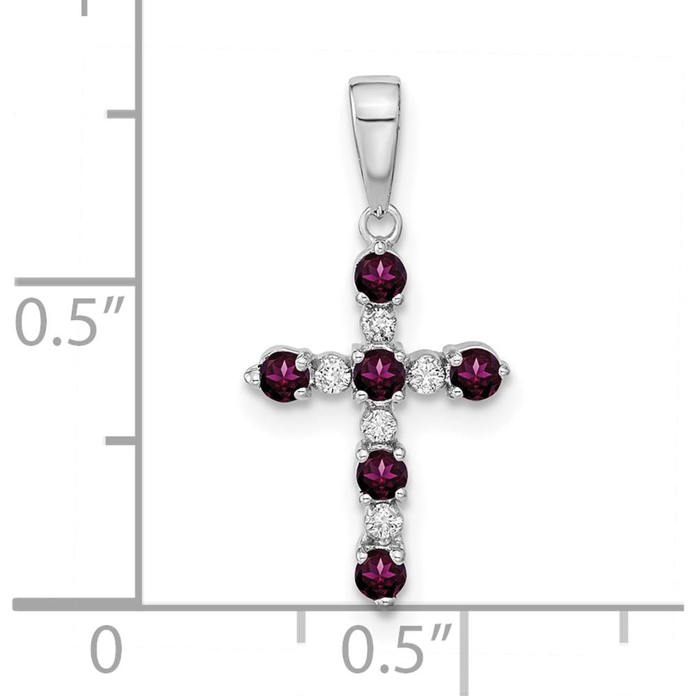14K White Gold Rhodolite Garnet and Diamond Cross Pendant - 1.23 Carat Total Gemstone Weight by Oro Pregiato