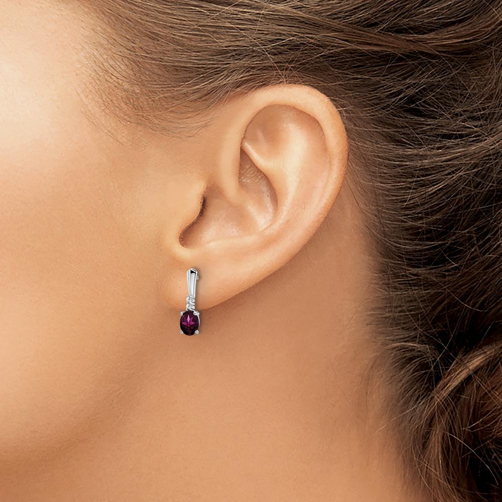 14K White Gold Rhodolite Garnet and Diamond Dangle Earrings - 0.70 Carat Total Gem Weight by Oro Pregiato