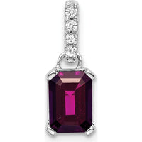 14K White Gold Rhodolite Garnet and Diamond Pendant - 0.01 Carat Total Diamond Weight by Oro Pregiato
