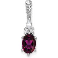 14K White Gold Rhodolite Garnet and Diamond Pendant with Twisted Chain Slide and Polished Finish by Oro Pregiato