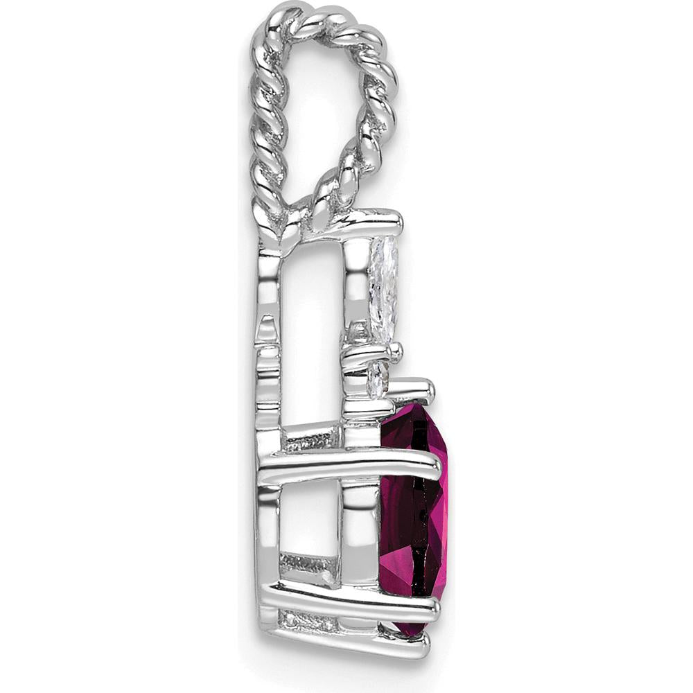14K White Gold Rhodolite Garnet and Diamond Pendant with Twisted Chain Slide and Polished Finish by Oro Pregiato
