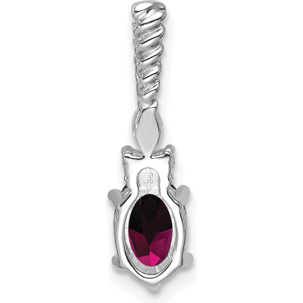 14K White Gold Rhodolite Garnet and Diamond Pendant with Twisted Chain Slide and Polished Finish by Oro Pregiato