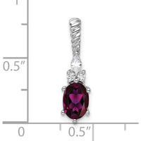14K White Gold Rhodolite Garnet and Diamond Pendant with Twisted Chain Slide and Polished Finish by Oro Pregiato