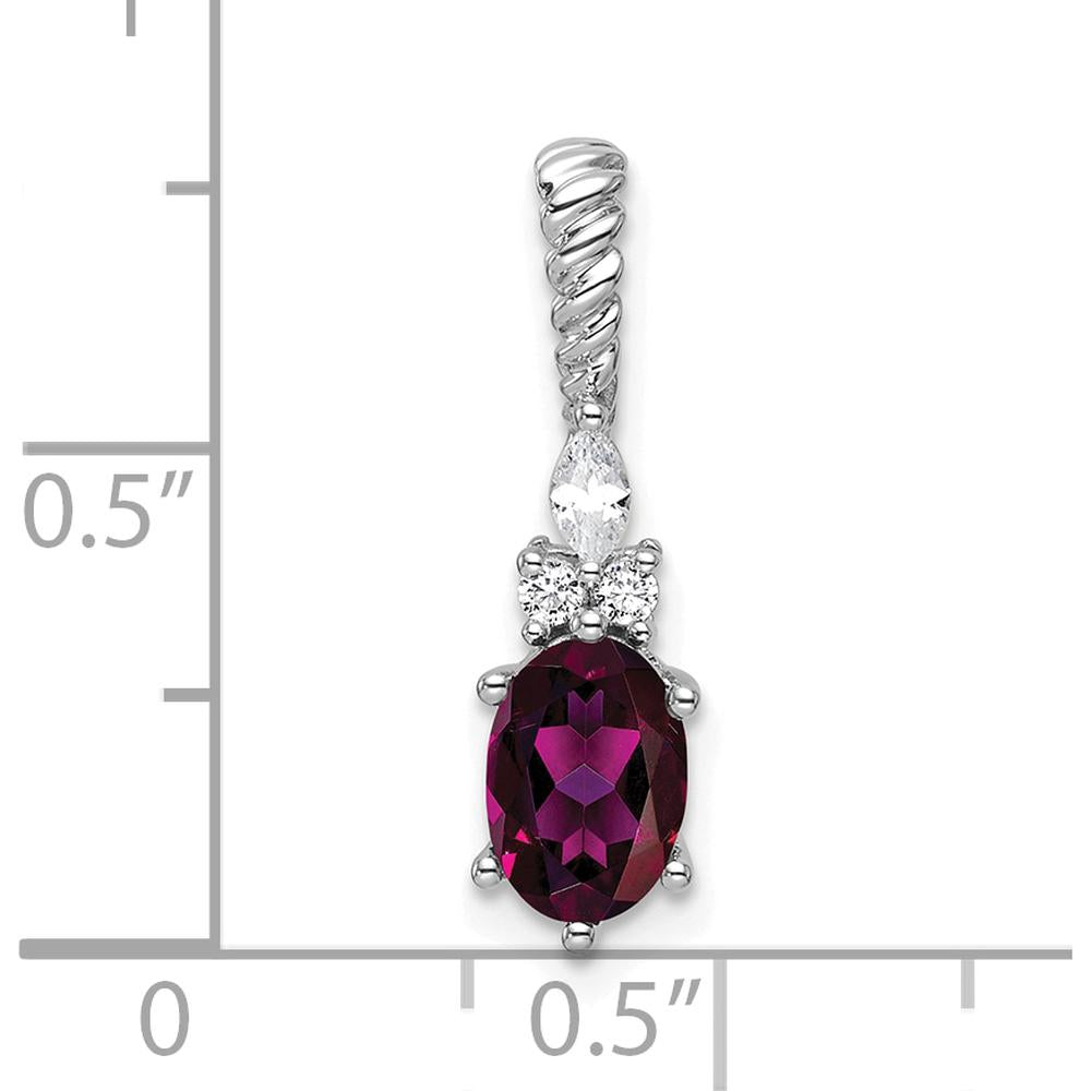 14K White Gold Rhodolite Garnet and Diamond Pendant with Twisted Chain Slide and Polished Finish by Oro Pregiato