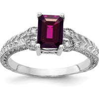 14K White Gold Rhodolite Garnet Emerald Cut Ring with Round Diamonds - 1.25 Carat Total Gem Weight by Monteluci Fine Jewelry