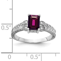 14K White Gold Rhodolite Garnet Emerald Cut Ring with Round Diamonds - 1.25 Carat Total Gem Weight by Monteluci Fine Jewelry