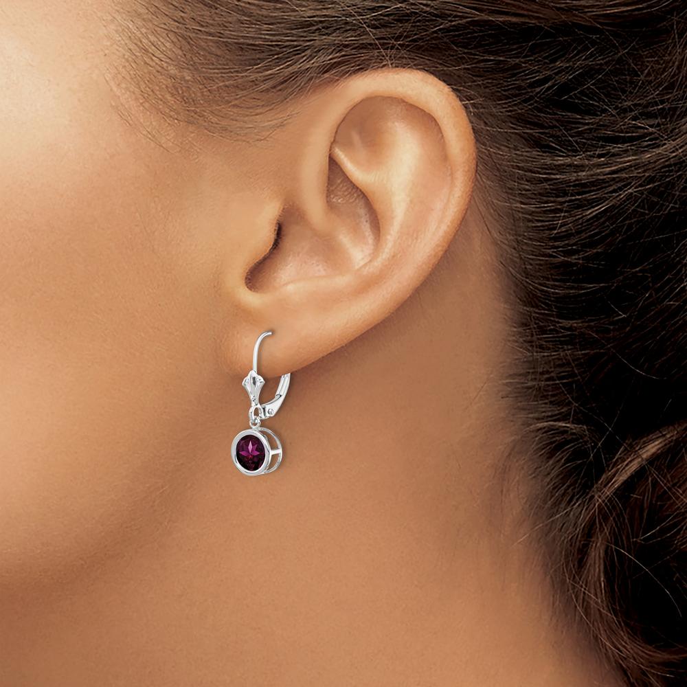 14K White Gold Rhodolite Garnet Leverback Earrings - 2.20 Carat Total Garnet Weight by Monteluci Fine Jewelry
