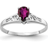 14K White Gold Rhodolite Garnet Ring - 0.50 Carat Pear-Shaped Faceted Garnet by Monteluci Fine Jewelry